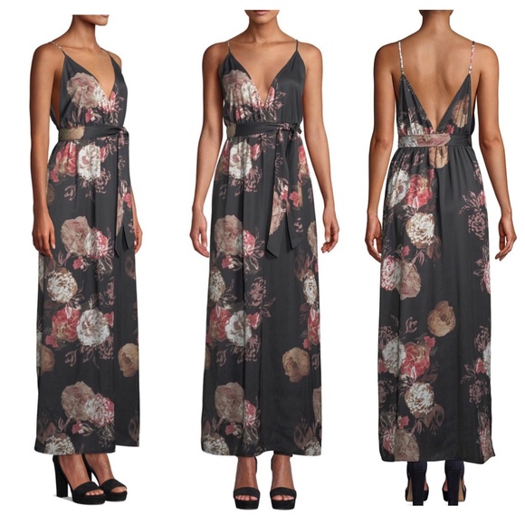 Tularosa Dresses & Skirts - Tularosa Self-Tie Floral Black Maxi Dress